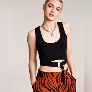 Bar III Black Belted Crop Top Tank Size S NWT